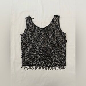 Vintage Imperial Imports Black Sequin Beaded Wool Top Lined 1960s